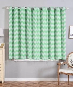HIER_3160 2 Pack | White/Mint Chevron Design Thermal Blackout Soundproof Curtains With Chrome Grommet Window Treatment Panels - 52"x64" Home Décor