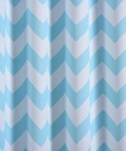 HIER_3160 Home Décor 2 Pack | White/Baby Blue Chevron Design Thermal Blackout Curtains With Chrome Grommet Window Treatment Panels - 52"x84"