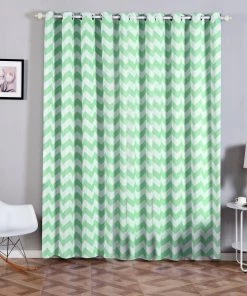 HIER_3160 Chevron Blackout Curtains | Pack Of 2 | White & Mint Blackout Curtains | 52"x96" Grommet Curtains | Insulated Grommet Curtains Home Décor
