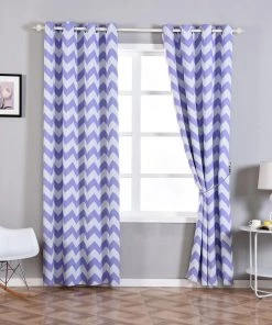 HIER_3160 Home Décor 2 Pack | White/Lavender Chevron Print Thermal Room Darkening Blackout Window Curtain Panels With Chrome Grommet - 52"x96"