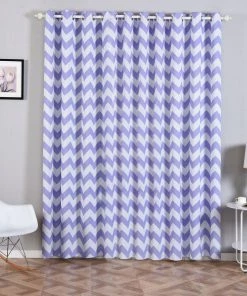 HIER_3160 Home Décor 2 Pack | White/Lavender Chevron Print Thermal Room Darkening Blackout Window Curtain Panels With Chrome Grommet - 52"x96"