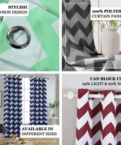 HIER_3160 2 Pack | White/Burgundy Chevron Design Thermal Blackout Soundproof Curtains With Chrome Grommet Window Treatment Panels - 52