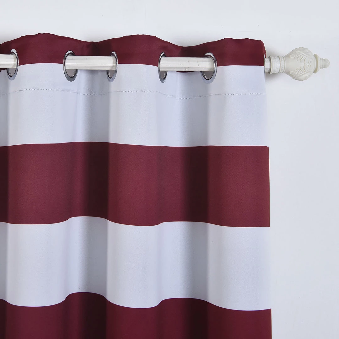 HIER_3160 Home Décor 2 Pack | White/Burgundy Cabana Stripe Thermal Blackout Curtains With Chrome Grommet Window Treatment Panels - 52"x64" 2 HIER_3160 Home Décor 2 Pack | White/Burgundy Cabana Stripe Thermal Blackout Curtains With Chrome Grommet Window Treatment Panels - 52"x64"