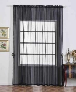 HIER_3160 2 Pack | Black Organza Grommet Sheer Curtains Panels - 52"x108"