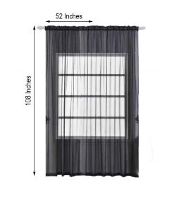 HIER_3160 2 Pack | Black Organza Grommet Sheer Curtains Panels - 52