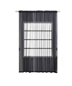 HIER_3160 2 Pack | Black Organza Grommet Sheer Curtains Panels - 52