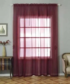 HIER_3160 2 Pack | Burgundy Organza Grommet Sheer Curtains Panels - 52"x108" Big Event Backdrops & Décor