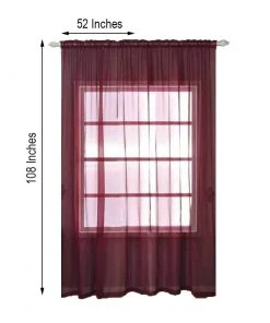 HIER_3160 2 Pack | Burgundy Organza Grommet Sheer Curtains Panels - 52