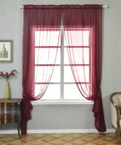 HIER_3160 2 Pack | Burgundy Organza Grommet Sheer Curtains Panels - 52"x108" Big Event Backdrops & Décor
