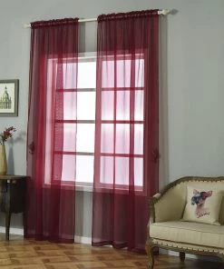 HIER_3160 2 Pack | Burgundy Organza Grommet Sheer Curtains Panels - 52