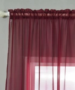HIER_3160 2 Pack | Burgundy Organza Grommet Sheer Curtains Panels - 52