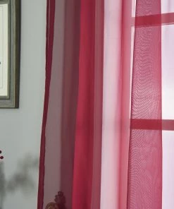 HIER_3160 2 Pack | Burgundy Organza Grommet Sheer Curtains Panels - 52