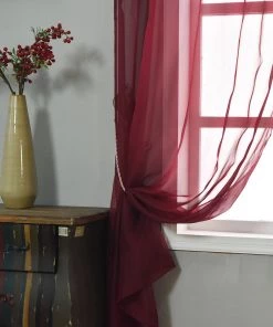 HIER_3160 2 Pack | Burgundy Organza Grommet Sheer Curtains Panels - 52