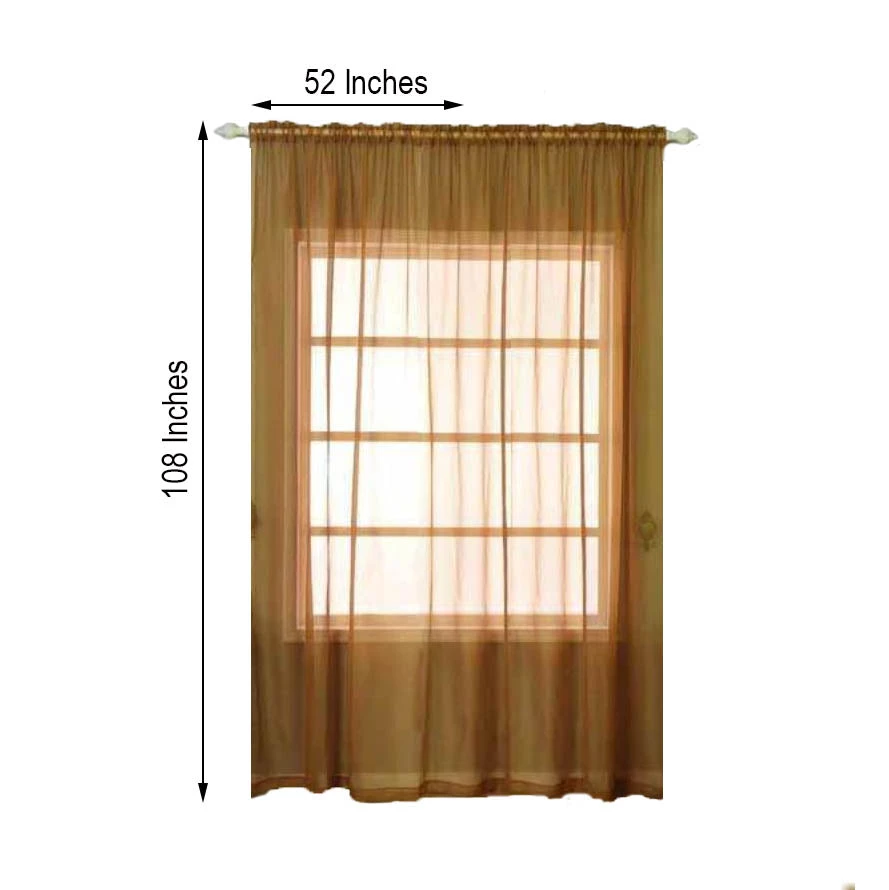 HIER_3160 Big Event Backdrops & Décor 2 Pack | Gold Grommet Sheer Curtains With Rod Pocket Window Treatment Panels - 52"x108" 3 HIER_3160 Big Event Backdrops & Décor 2 Pack | Gold Grommet Sheer Curtains With Rod Pocket Window Treatment Panels - 52"x108"