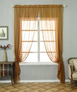 HIER_3160 Big Event Backdrops & Décor 2 Pack | Gold Grommet Sheer Curtains With Rod Pocket Window Treatment Panels - 52"x108"