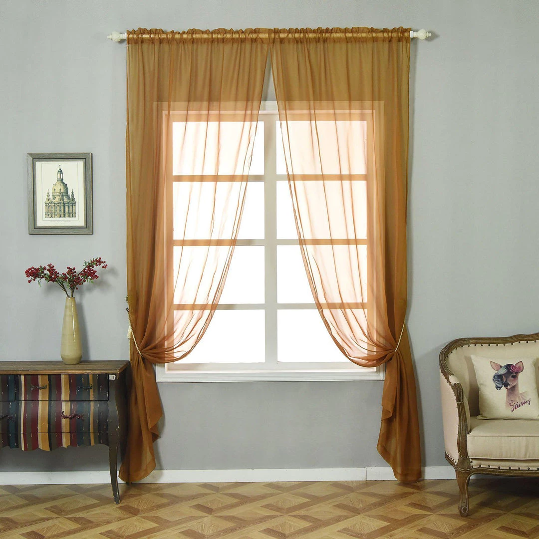 HIER_3160 Big Event Backdrops & Décor 2 Pack | Gold Grommet Sheer Curtains With Rod Pocket Window Treatment Panels - 52"x108" 2 HIER_3160 Big Event Backdrops & Décor 2 Pack | Gold Grommet Sheer Curtains With Rod Pocket Window Treatment Panels - 52"x108"