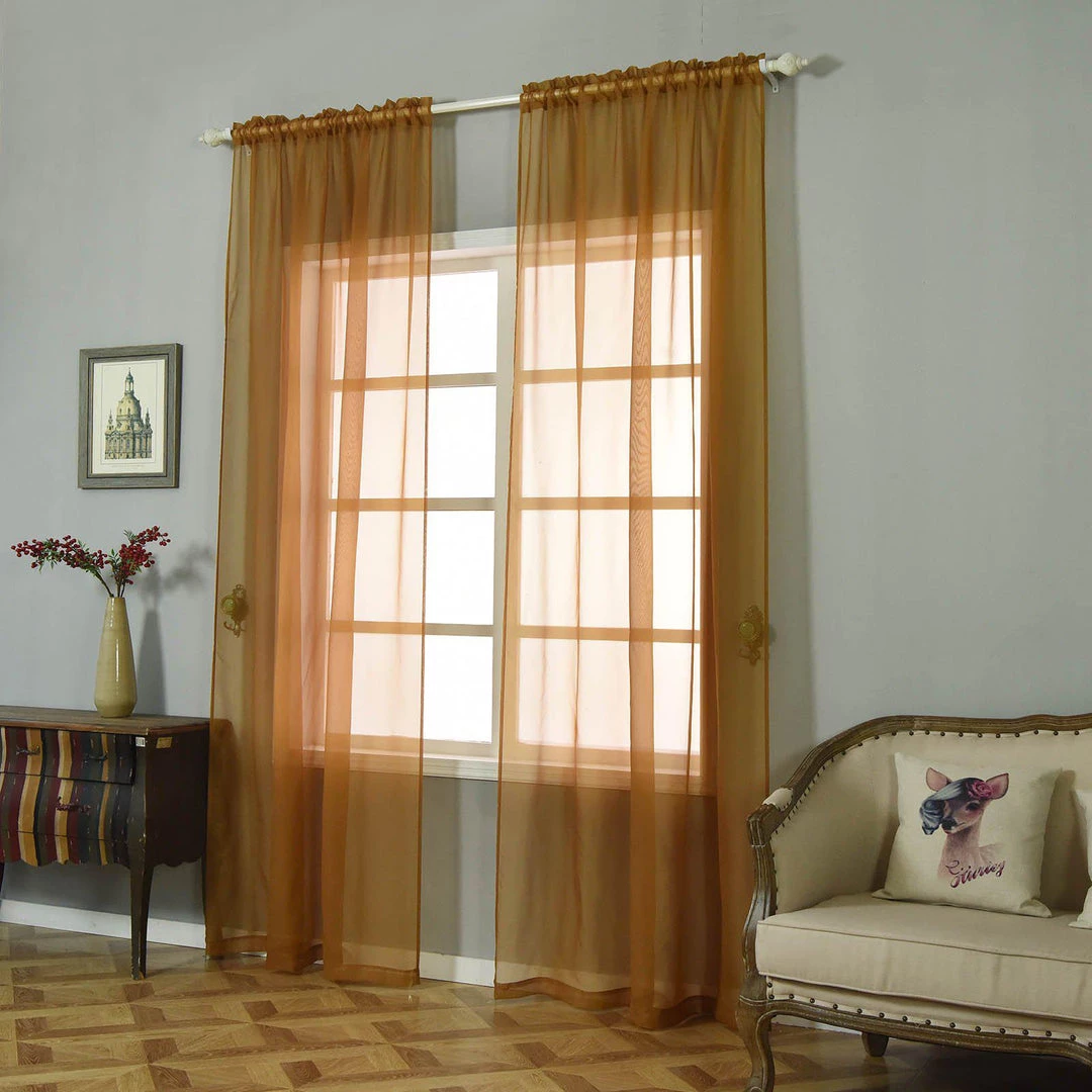 HIER_3160 Big Event Backdrops & Décor 2 Pack | Gold Grommet Sheer Curtains With Rod Pocket Window Treatment Panels - 52"x108" 6 HIER_3160 Big Event Backdrops & Décor 2 Pack | Gold Grommet Sheer Curtains With Rod Pocket Window Treatment Panels - 52"x108"