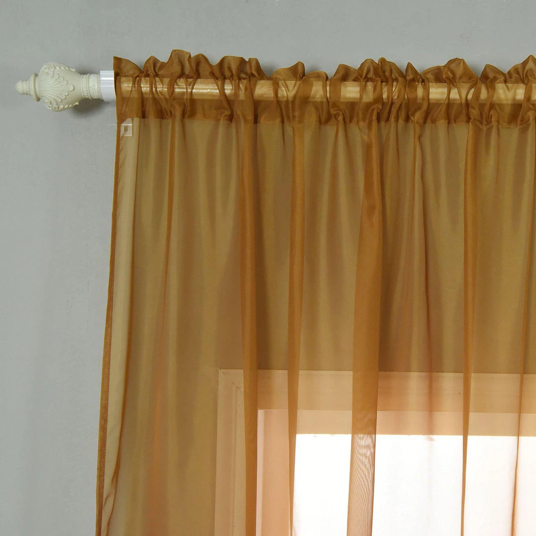 HIER_3160 Big Event Backdrops & Décor 2 Pack | Gold Grommet Sheer Curtains With Rod Pocket Window Treatment Panels - 52"x108" 8 HIER_3160 Big Event Backdrops & Décor 2 Pack | Gold Grommet Sheer Curtains With Rod Pocket Window Treatment Panels - 52"x108"