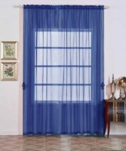 HIER_3160 2 Pack | Royal Blue Sheer Organza Curtains With Rod Pocket Window Treatment Panels - 52"x108"