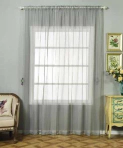 HIER_3160 2 Pack | Silver Sheer Organza Curtains With Rod Pocket Window Treatment Panels - 52"x108"