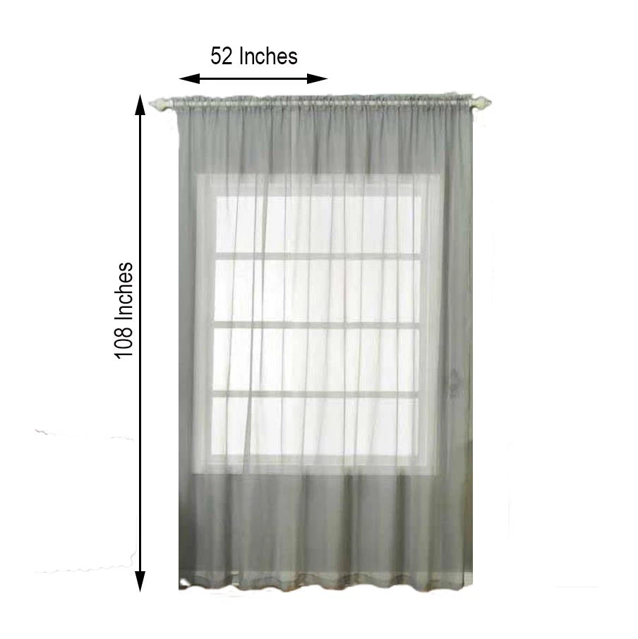 HIER_3160 2 Pack | Silver Sheer Organza Curtains With Rod Pocket Window Treatment Panels - 52"x108" 3 HIER_3160 2 Pack | Silver Sheer Organza Curtains With Rod Pocket Window Treatment Panels - 52"x108"