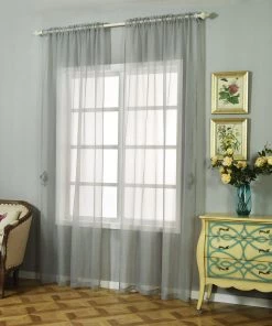 HIER_3160 2 Pack | Silver Sheer Organza Curtains With Rod Pocket Window Treatment Panels - 52"x108" 19 HIER_3160 2 Pack | Silver Sheer Organza Curtains With Rod Pocket Window Treatment Panels - 52