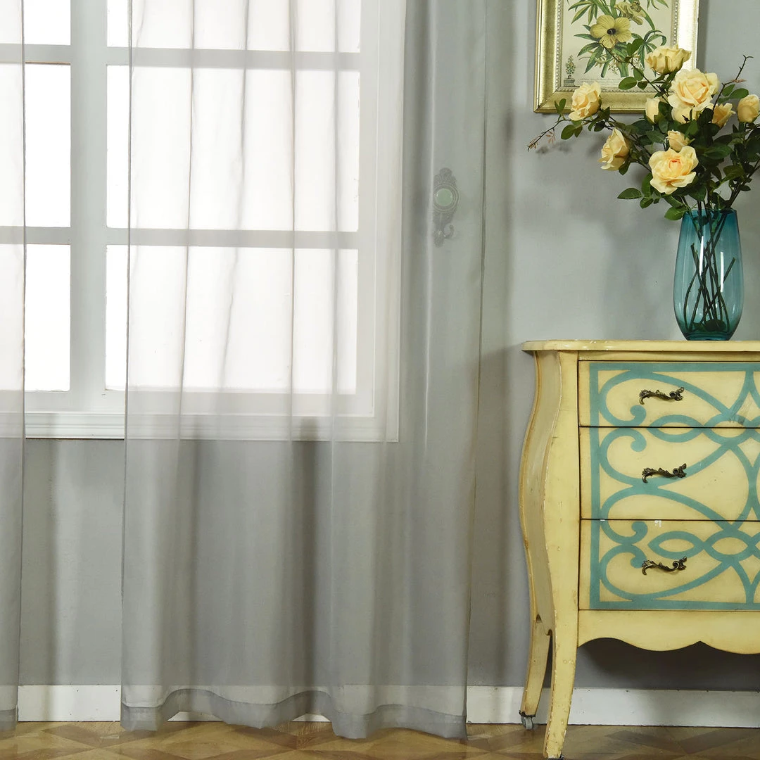 HIER_3160 2 Pack | Silver Sheer Organza Curtains With Rod Pocket Window Treatment Panels - 52"x108" 7 HIER_3160 2 Pack | Silver Sheer Organza Curtains With Rod Pocket Window Treatment Panels - 52"x108"