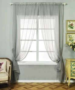 HIER_3160 2 Pack | Silver Sheer Organza Curtains With Rod Pocket Window Treatment Panels - 52"x108"