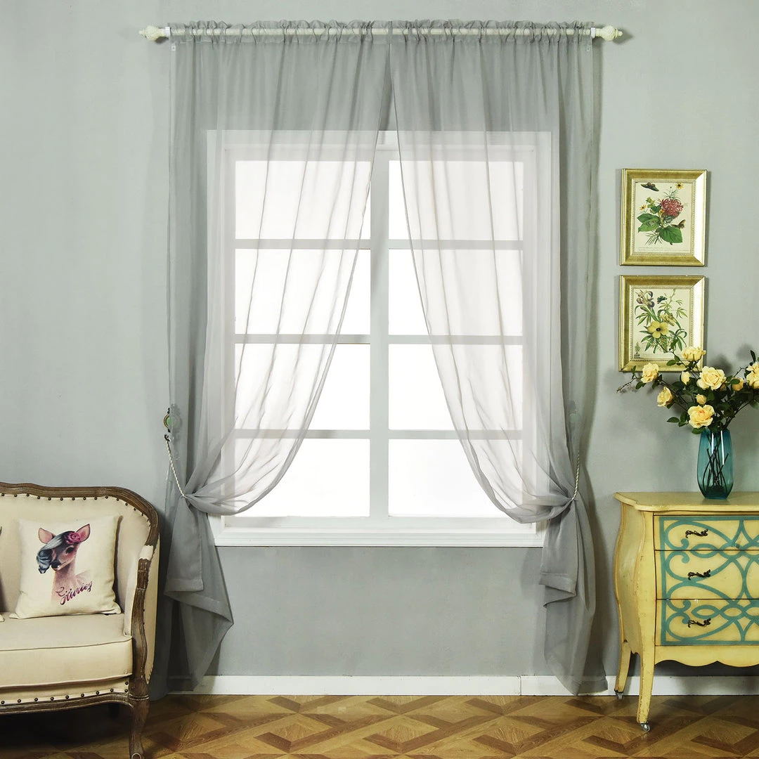 HIER_3160 2 Pack | Silver Sheer Organza Curtains With Rod Pocket Window Treatment Panels - 52"x108" 2 HIER_3160 2 Pack | Silver Sheer Organza Curtains With Rod Pocket Window Treatment Panels - 52"x108"