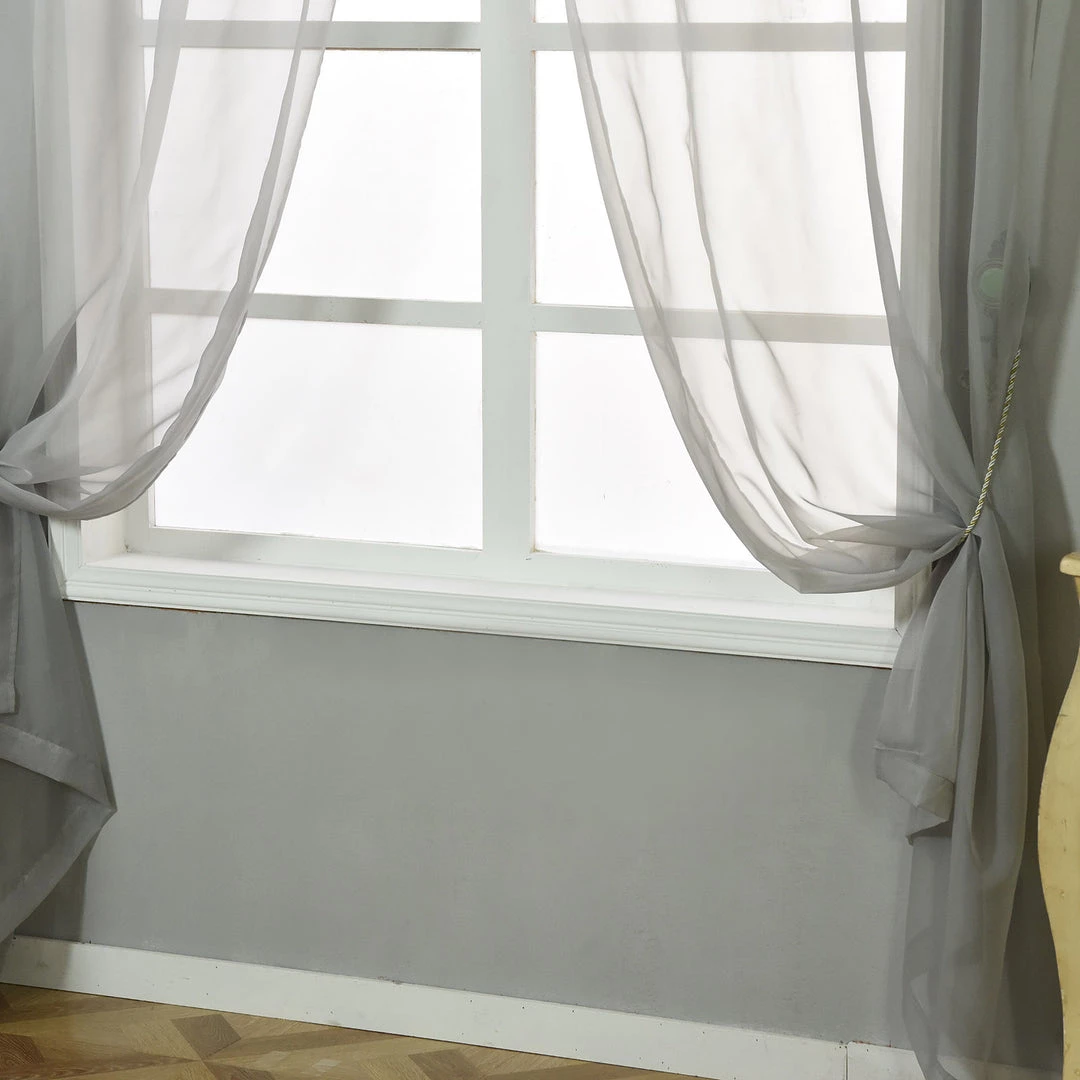HIER_3160 2 Pack | Silver Sheer Organza Curtains With Rod Pocket Window Treatment Panels - 52"x108" 10 HIER_3160 2 Pack | Silver Sheer Organza Curtains With Rod Pocket Window Treatment Panels - 52"x108"