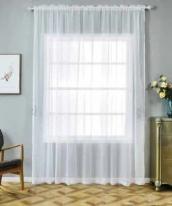 HIER_3160 2 Pack | White Grommet Sheer Curtains With Rod Pocket Window Treatment Panels - 52"x108" Big Event Backdrops & Décor