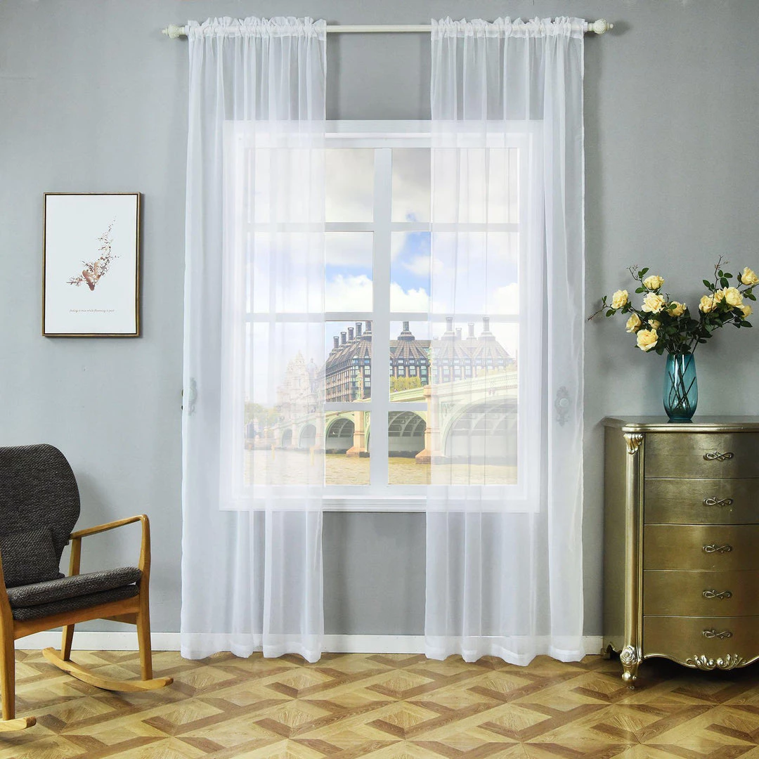 HIER_3160 2 Pack | White Grommet Sheer Curtains With Rod Pocket Window Treatment Panels - 52"x108" Big Event Backdrops & Décor 6 HIER_3160 2 Pack | White Grommet Sheer Curtains With Rod Pocket Window Treatment Panels - 52"x108" Big Event Backdrops & Décor