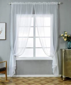 HIER_3160 2 Pack | White Grommet Sheer Curtains With Rod Pocket Window Treatment Panels - 52"x108" Big Event Backdrops & Décor