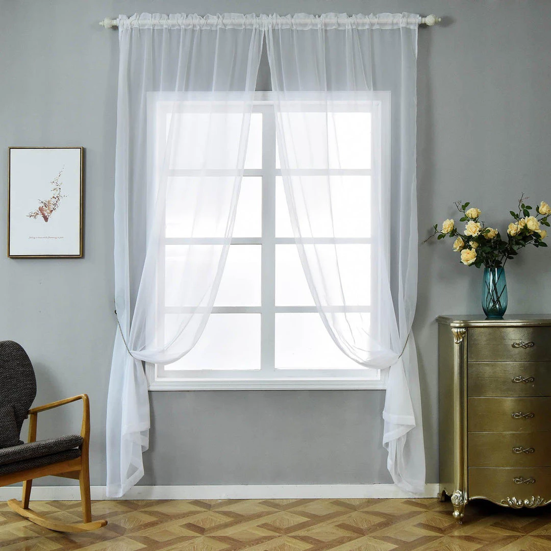 HIER_3160 2 Pack | White Grommet Sheer Curtains With Rod Pocket Window Treatment Panels - 52"x108" Big Event Backdrops & Décor 2 HIER_3160 2 Pack | White Grommet Sheer Curtains With Rod Pocket Window Treatment Panels - 52"x108" Big Event Backdrops & Décor