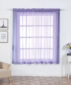 HIER_3160 2 Pack | Lavender Sheer Organza Curtains With Rod Pocket Window Treatment Panels - 52"x64" Big Event Backdrops & Décor