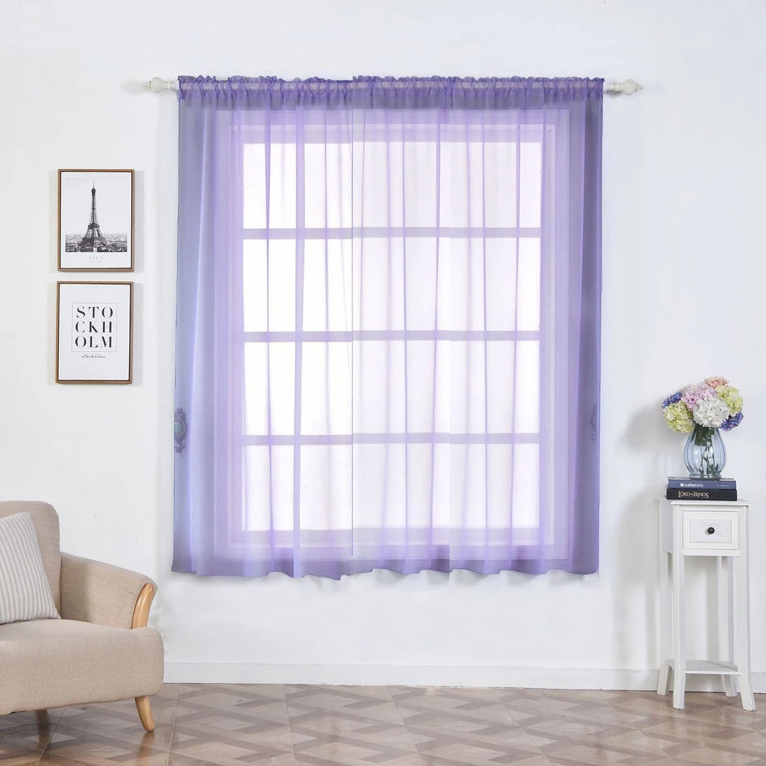 HIER_3160 2 Pack | Lavender Sheer Organza Curtains With Rod Pocket Window Treatment Panels - 52"x64" Big Event Backdrops & Décor 1 HIER_3160 2 Pack | Lavender Sheer Organza Curtains With Rod Pocket Window Treatment Panels - 52"x64" Big Event Backdrops & Décor