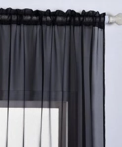 HIER_3160 2 Pack | Black Organza Grommet Sheer Curtains Panels - 52