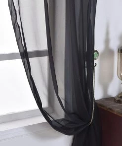 HIER_3160 2 Pack | Black Organza Grommet Sheer Curtains Panels - 52" X 84" Big Event Backdrops & Décor