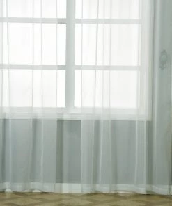 HIER_3160 2 Pack | Ivory Sheer Organza Curtains With Rod Pocket Window Treatment Panels - 52