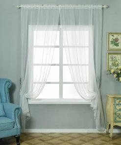 HIER_3160 2 Pack | Ivory Sheer Organza Curtains With Rod Pocket Window Treatment Panels - 52