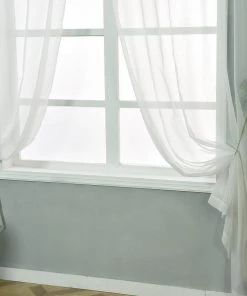 HIER_3160 2 Pack | Ivory Sheer Organza Curtains With Rod Pocket Window Treatment Panels - 52