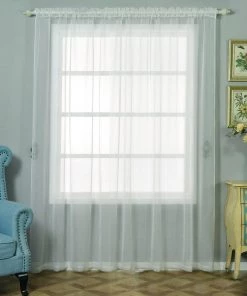 HIER_3160 2 Pack | Ivory Sheer Organza Curtains With Rod Pocket Window Treatment Panels - 52"x96" Home Décor
