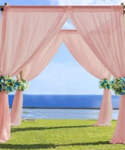 HIER_3110 Backdrop Panels 5ftx14ft Premium Dusty Rose Chiffon Curtain Panel Backdrop With Rod Pocket