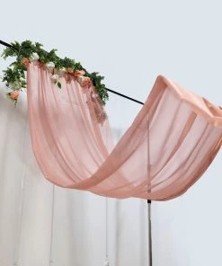 HIER_3110 Backdrop Panels 5ftx14ft Premium Dusty Rose Chiffon Curtain Panel Backdrop With Rod Pocket