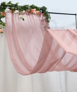 HIER_3110 Backdrop Panels 5ftx14ft Premium Dusty Rose Chiffon Curtain Panel Backdrop With Rod Pocket
