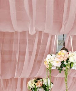 HIER_3110 Backdrop Panels 5ftx14ft Premium Dusty Rose Chiffon Curtain Panel Backdrop With Rod Pocket