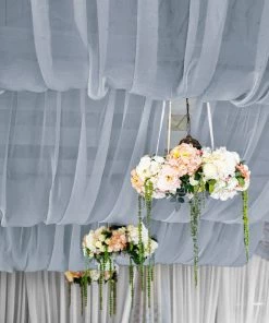 HIER_3110 Backdrop Panels 5ftx14ft Premium Dusty Blue Chiffon Curtain Panel Backdrop With Rod Pocket