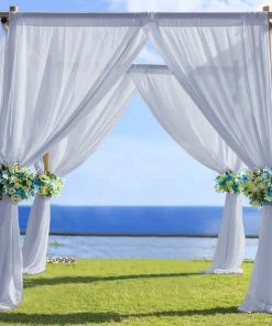 HIER_3110 Backdrop Panels 5ftx14ft Premium Dusty Blue Chiffon Curtain Panel Backdrop With Rod Pocket