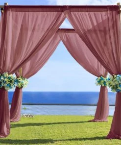 HIER_3110 Backdrop Panels 5ftx14ft Premium Burgundy Chiffon Curtain Panel Backdrop With Rod Pocket