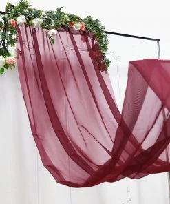 HIER_3110 Backdrop Panels 5ftx14ft Premium Burgundy Chiffon Curtain Panel Backdrop With Rod Pocket
